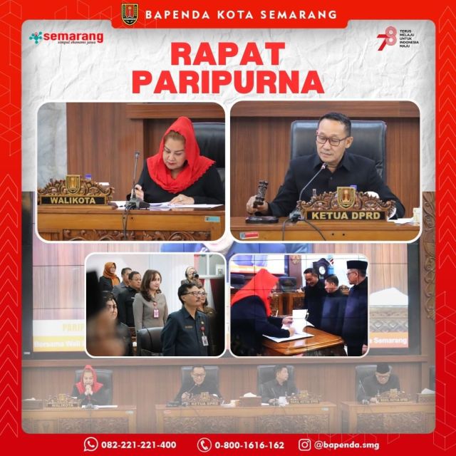 27 Juli 2023, Kepala Bapenda hadir dalam Rapat Paripurna Pertanggungawaban LKPJ TA 2022 yang dipimpin oleh ketua DPRD Kota Semarang dan Walikota Semarang.